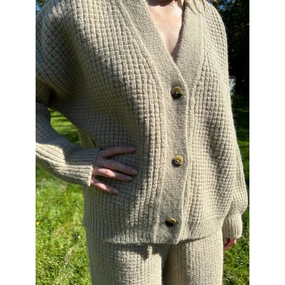 Lauren Manoogian Waffle Cardigan Sweater & Pant Sz 3 Large Set Alpaca Willow